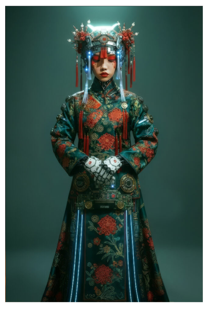 mi<o se7en — MIKO-7 Okiria, prêtresse androïde · Art génératif · Papangue Project